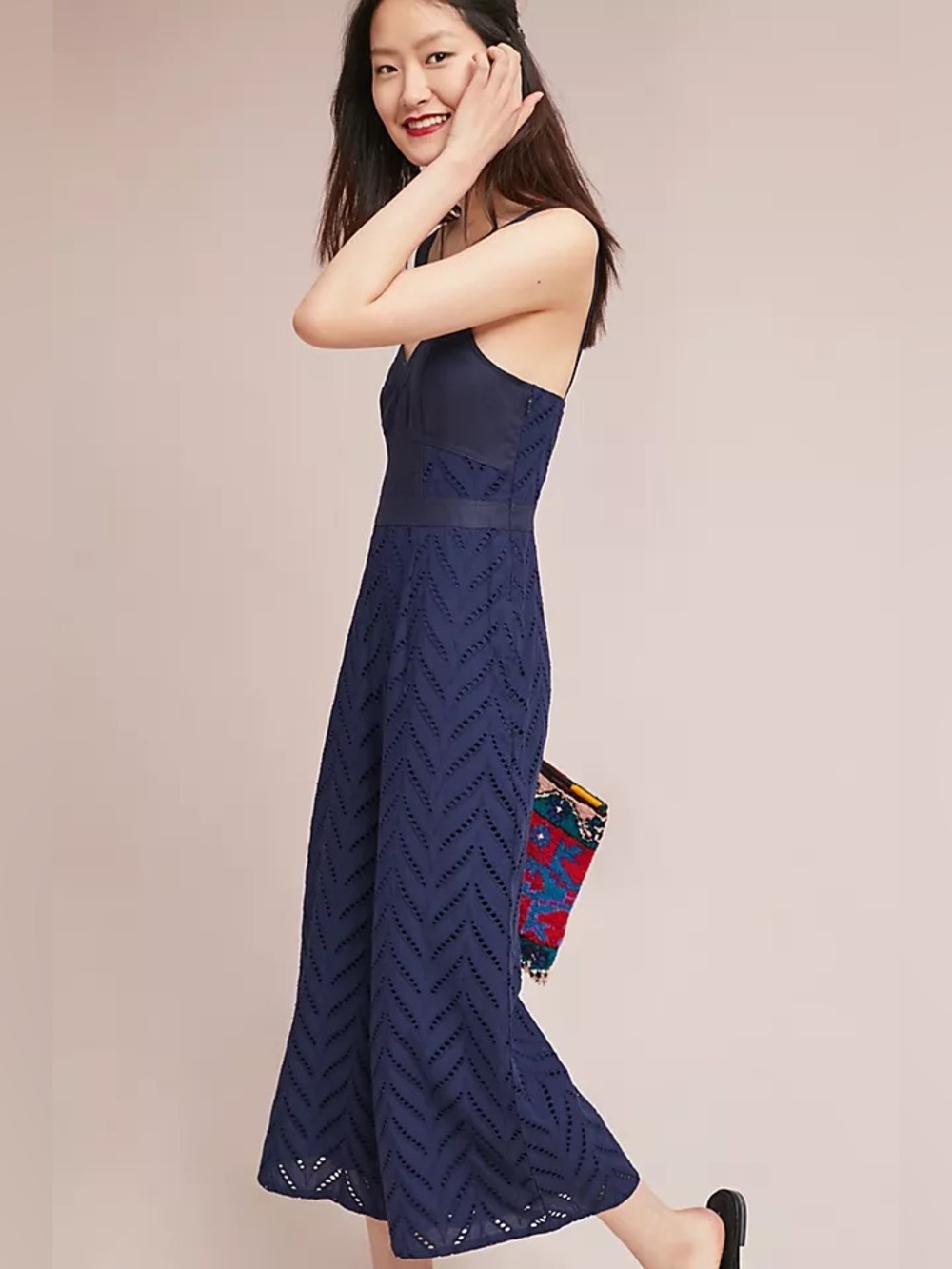 Anthropologie ett.twa Alice Eyelet Jumpsuit Navy Blue Size 4